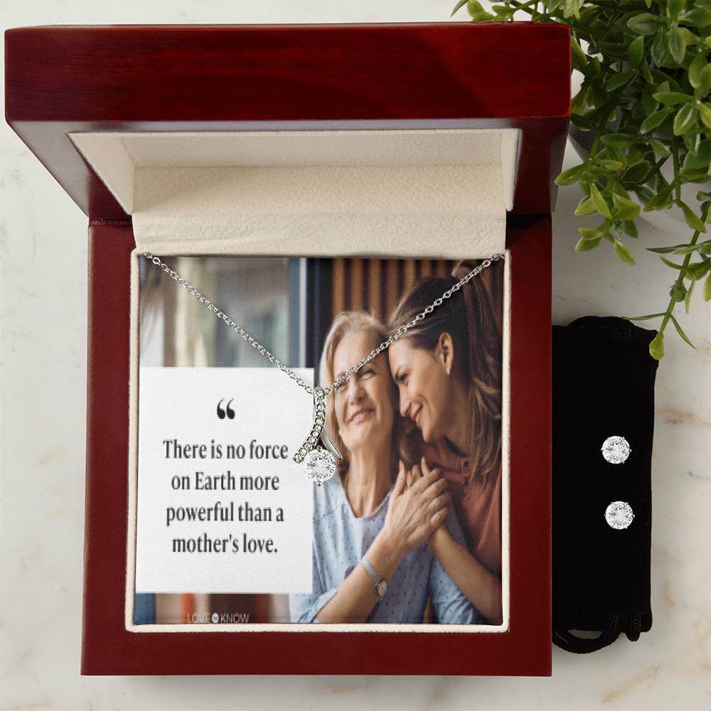 Mom's Love: Love Knot Earring & Necklace Set - A Timeless Symbol of Unbreakable Bonds Jewelry Treasures