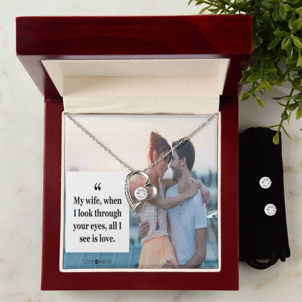 "Forever Yours: Love Knot Earring & Necklace Set for Wife" Jewelry Treasures