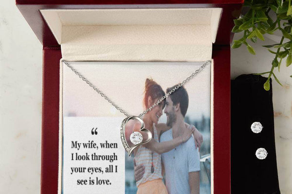 "Forever Yours: Love Knot Earring & Necklace Set for Wife"