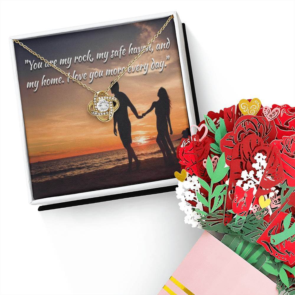 "Endless Love: Love Knot Necklace & Flower Bouquet Bundle for Wife" Jewelry Treasures