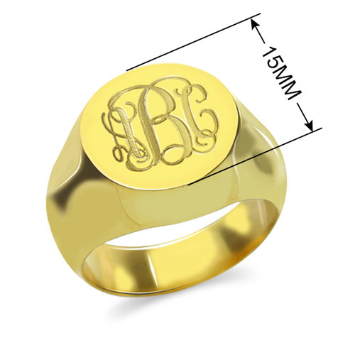 Engraved Circle Monogram Signet Ring 18K Gold Plated Jewelry Treasures