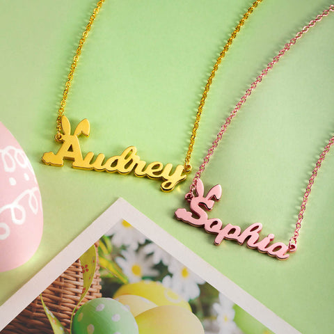 Personalized Name Easter Bunny Necklace Sterling Silver Jewelry Treasures