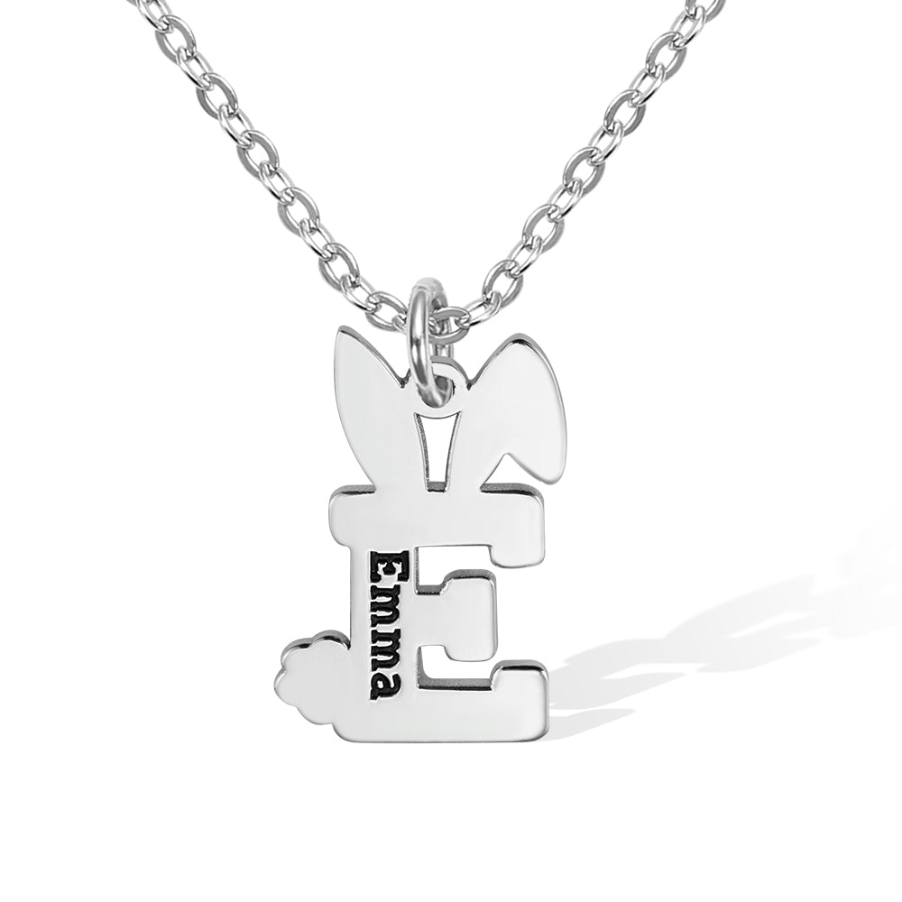 Custom Easter Bunny Letter Necklace with Name Stainless Steel Jewelry Treasures