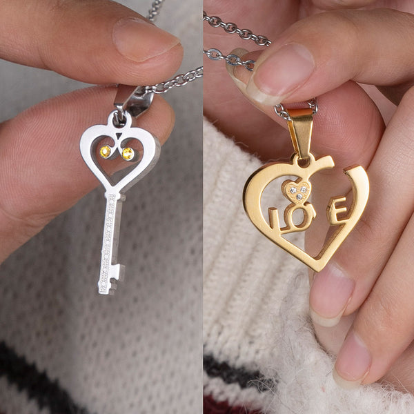 Personalized Heart & Key Necklaces Couple Necklaces Jewelry Treasures