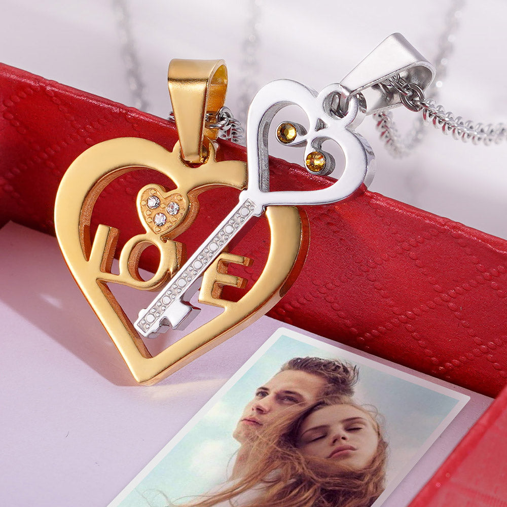 Personalized Heart & Key Necklaces Couple Necklaces Jewelry Treasures