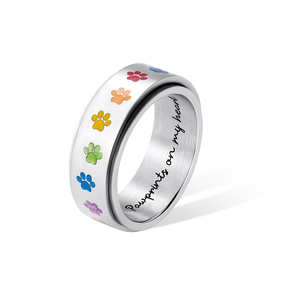 Custom Rainbow Paw Print Spinner Ring Jewelry Treasures