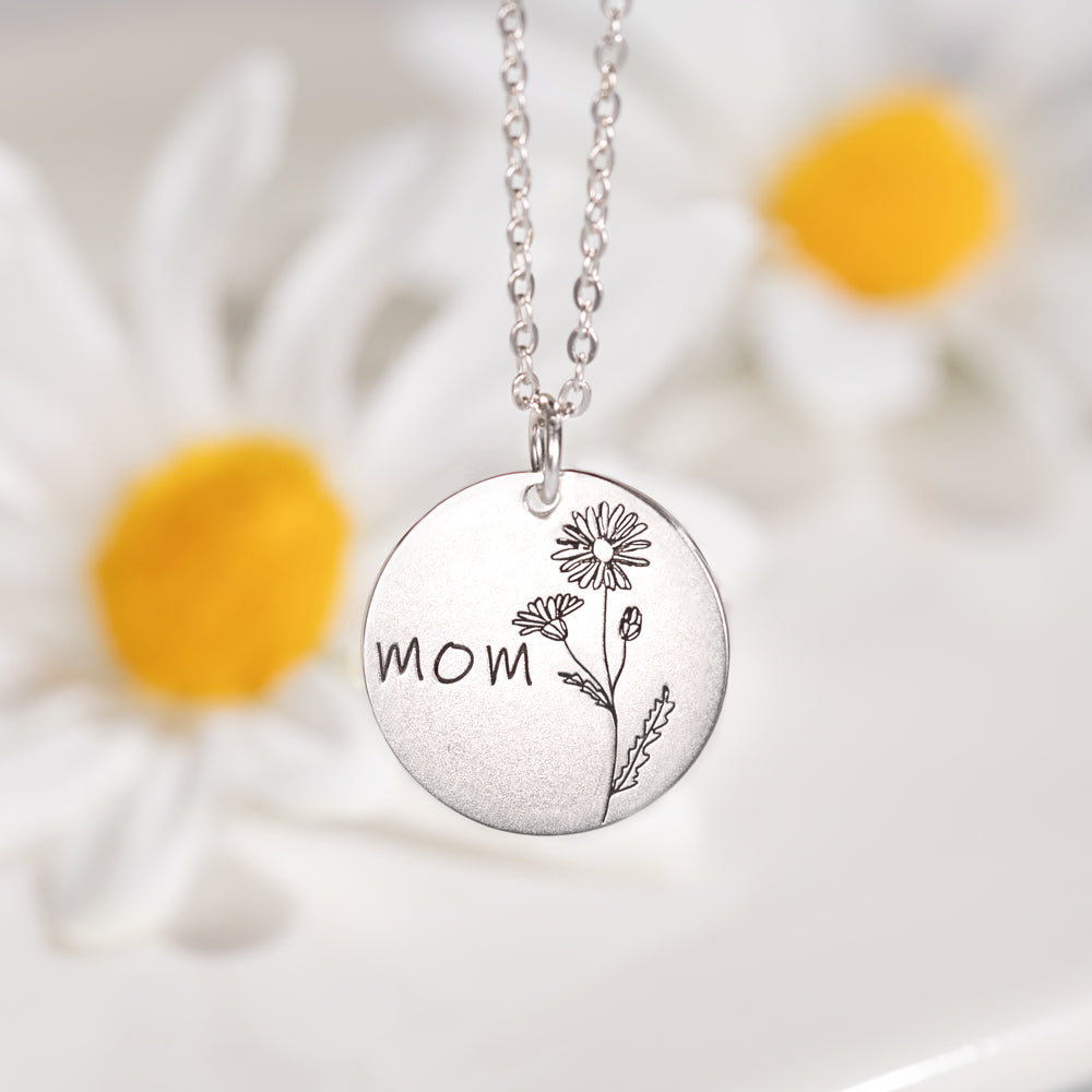 Engraved Birth Flower Disc Necklace Jewelry Treasures