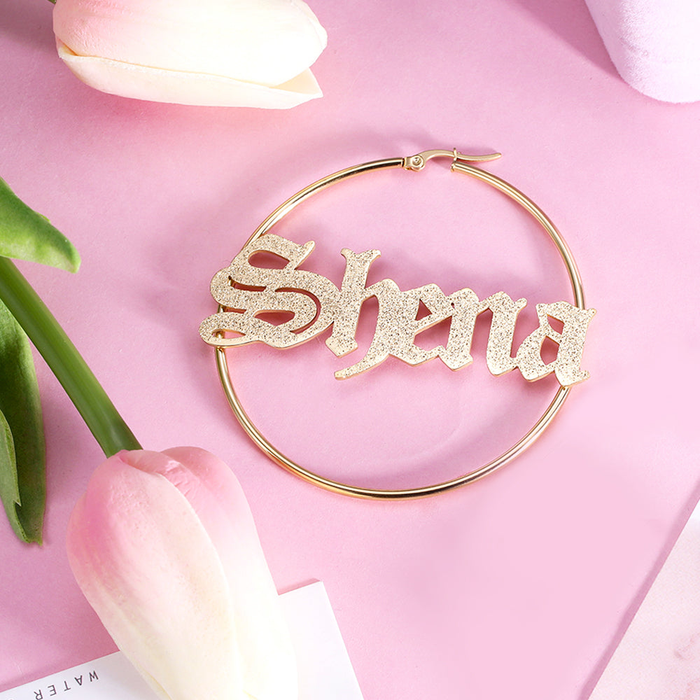 Personalized Sparkling Name Hoop Earrings