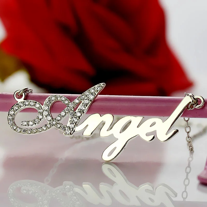 Sterling Silver Script Name Necklace-Initial Full Birthstone Jewelry Treasures