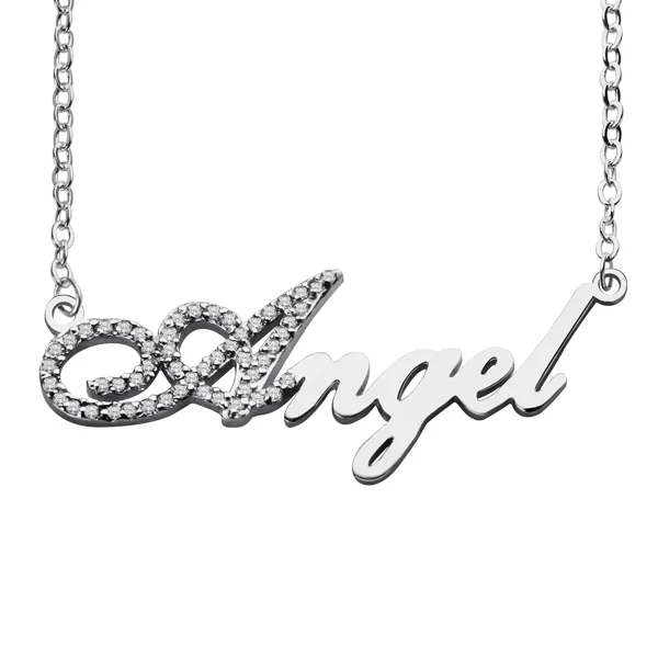 Sterling Silver Script Name Necklace-Initial Full Birthstone Jewelry Treasures