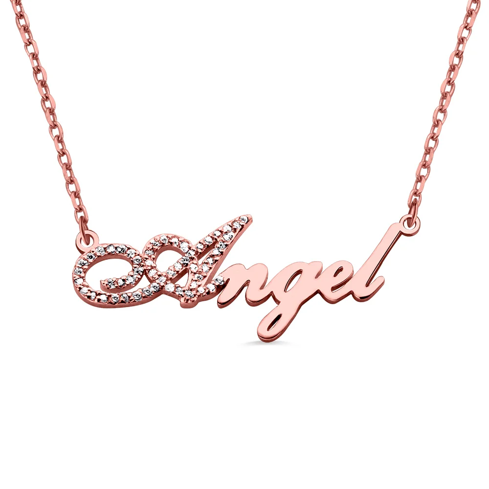 Sterling Silver Script Name Necklace-Initial Full Birthstone Jewelry Treasures