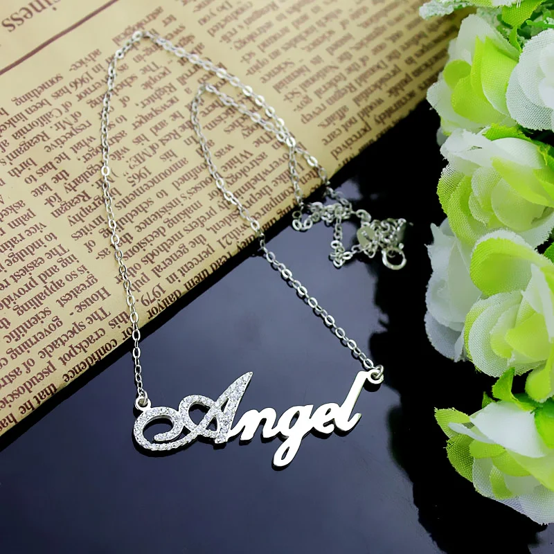 Sterling Silver Script Name Necklace-Initial Full Birthstone Jewelry Treasures