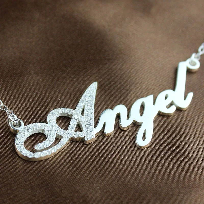 Sterling Silver Script Name Necklace-Initial Full Birthstone Jewelry Treasures