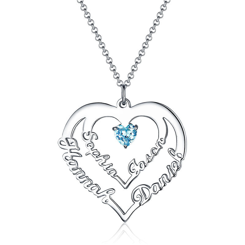 Personalized Heart Necklace with 4 Names & Birthstones in Gold Jewelry Treasures