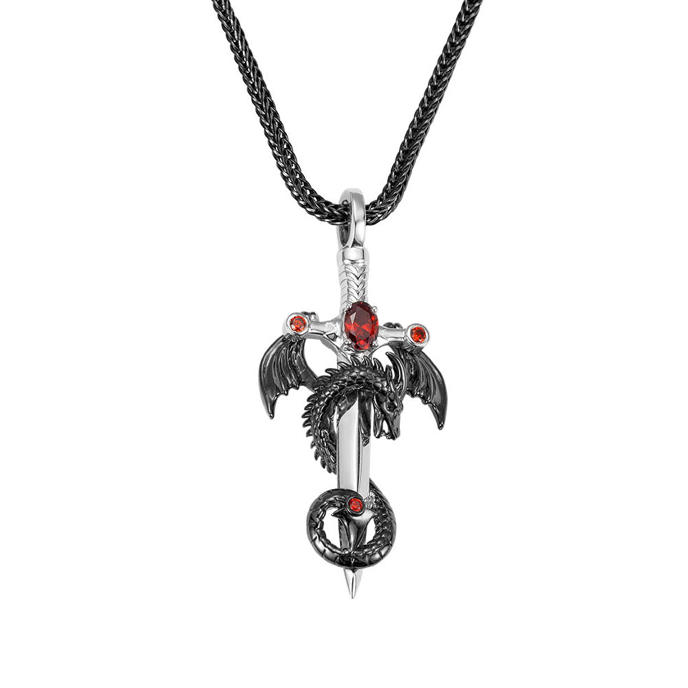 Sword Necklace with Cross Dragon Birthstone Pendant Jewelry Treasures