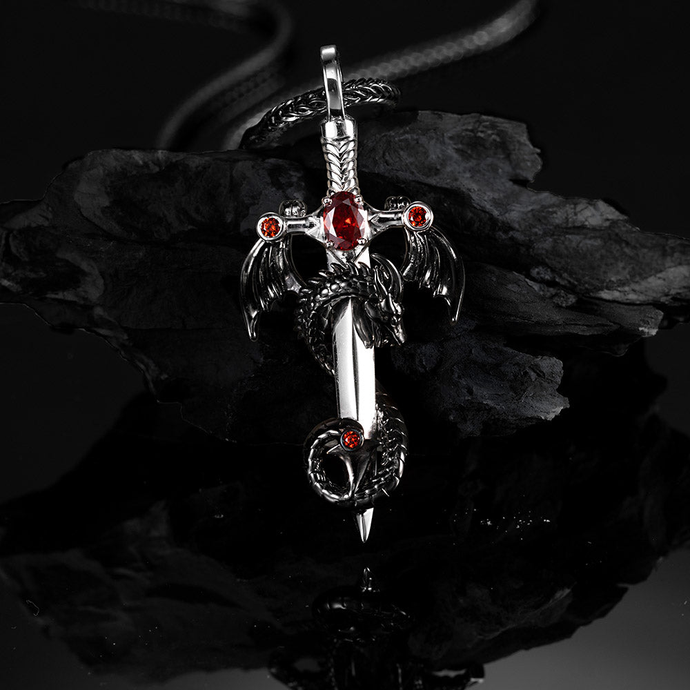 Sword Necklace with Cross Dragon Birthstone Pendant Jewelry Treasures