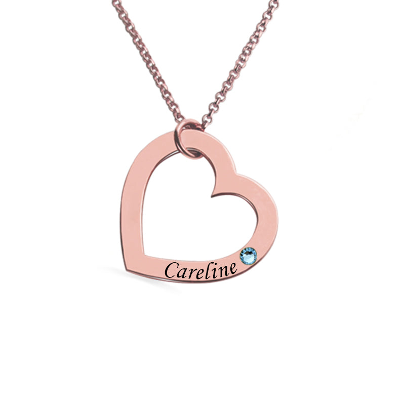 Personalized Name Heart Necklace with Birthstone in Silver Jewelry Treasures