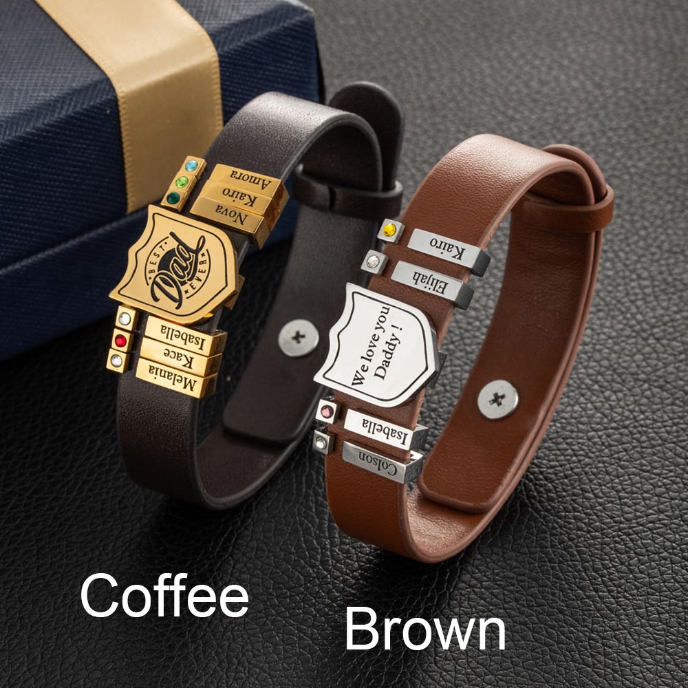 Family Series 1-20 Names Bracelet Leather Shield Bracelet for Men