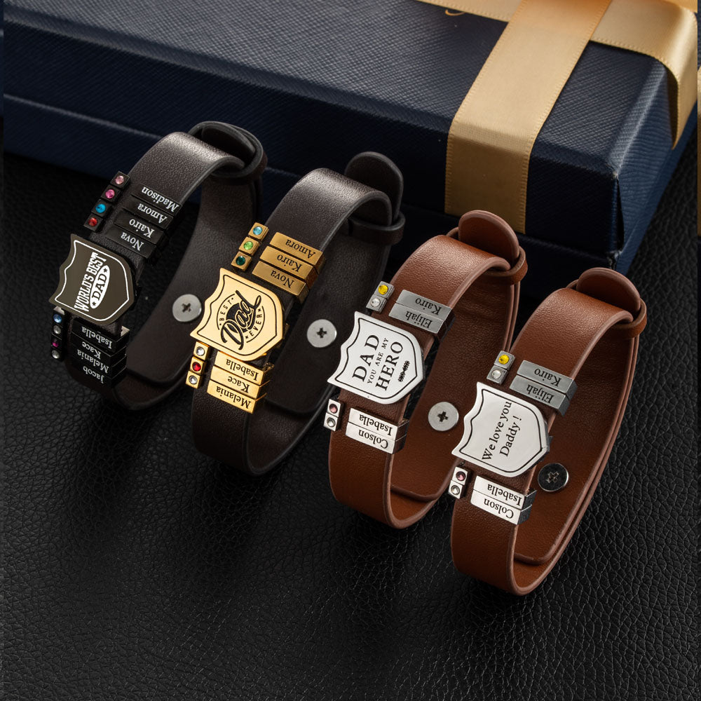 Family Series 1-20 Names Bracelet Leather Shield Bracelet for Men