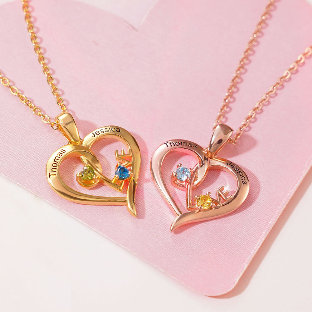 Customizable Heart-Shaped Name Necklace With Birthstones Jewelry Treasures