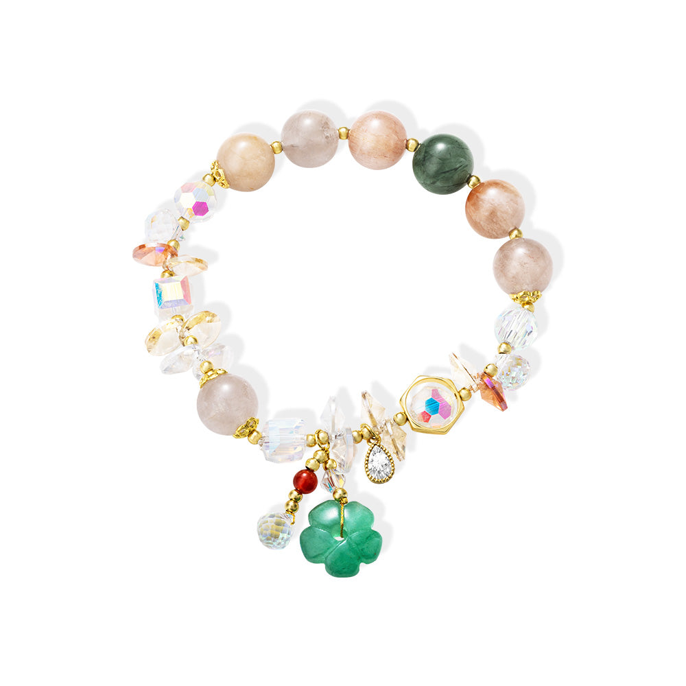 Dainty Crystal Bracelet with Green Floral Jade Lucky Jewelry