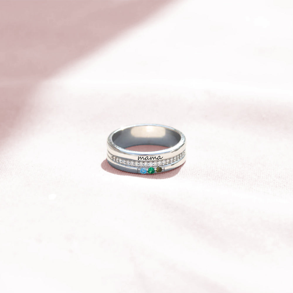 Personalized Mama Ring with Birthstone Sterling Silver 925