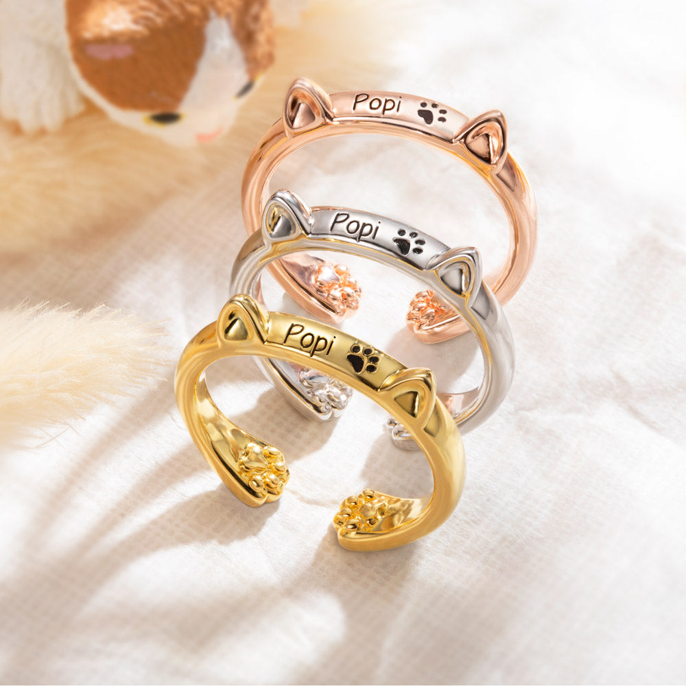 Personalized Cat Ears and Paw Ring Copper