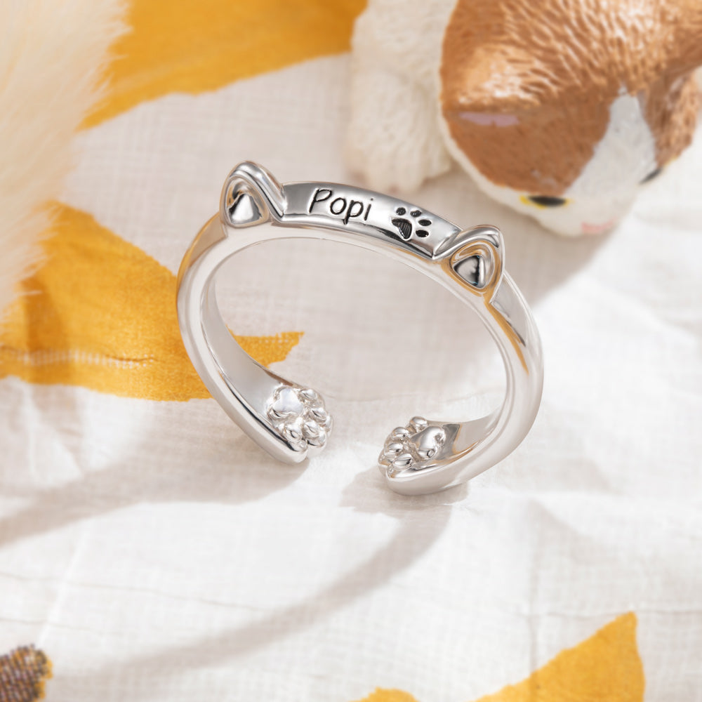 Personalized Cat Ears and Paw Ring Copper