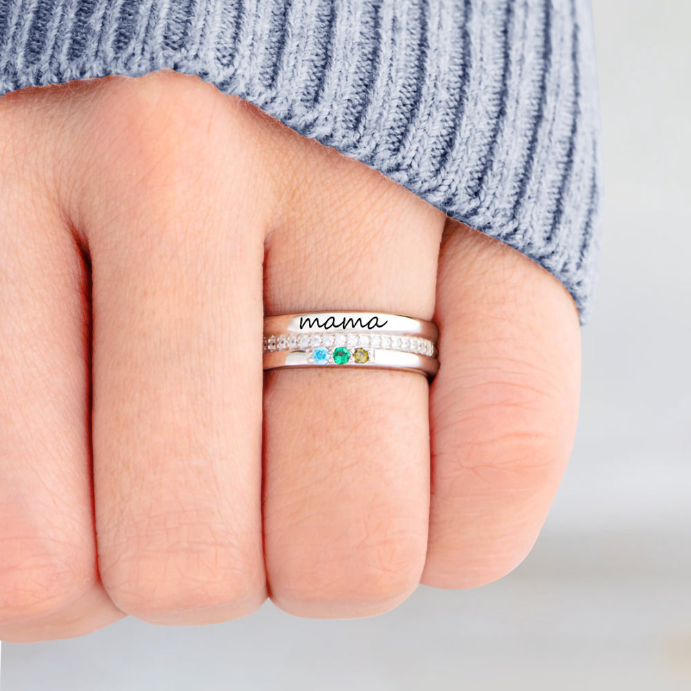 Personalized Mama Ring with Birthstone Brass