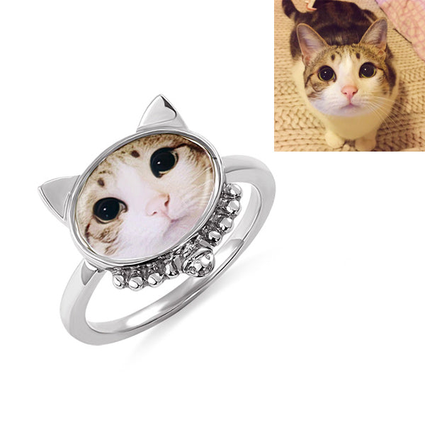 Personalized Cat Head Photo Ring in Sterling Silver Jewelry Treasures