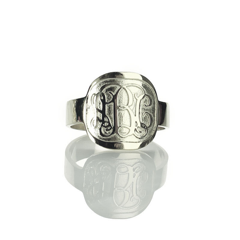 Fancy Script Men's Engraved Monogram Ring Sterling Silver Jewelry Treasures