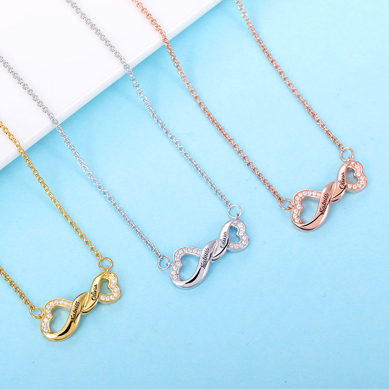 Engraved Infinity Double Heart Name Necklace Jewelry Treasures