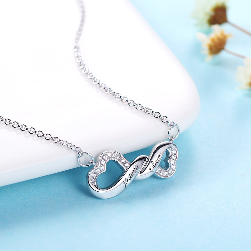 Engraved Infinity Double Heart Name Necklace Jewelry Treasures