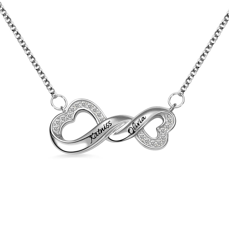 Engraved Infinity Double Heart Name Necklace Jewelry Treasures