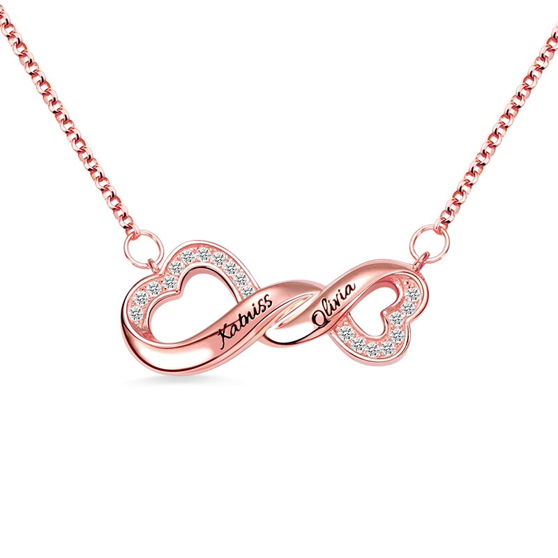 Engraved Infinity Double Heart Name Necklace Jewelry Treasures