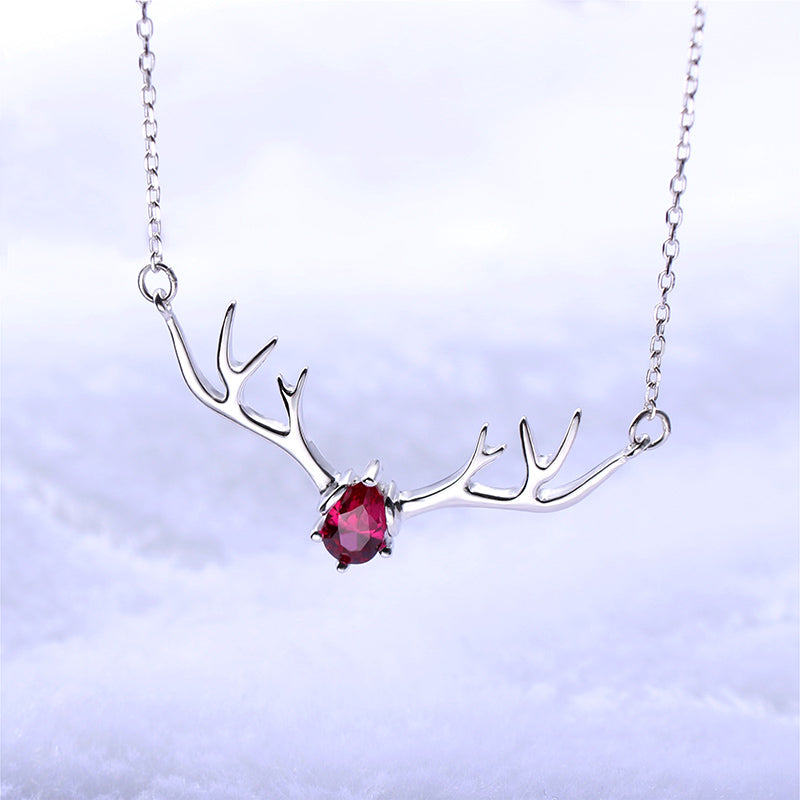 Personalized Birthstone Sterling Silver Deer Antler Necklace Jewelry Treasures