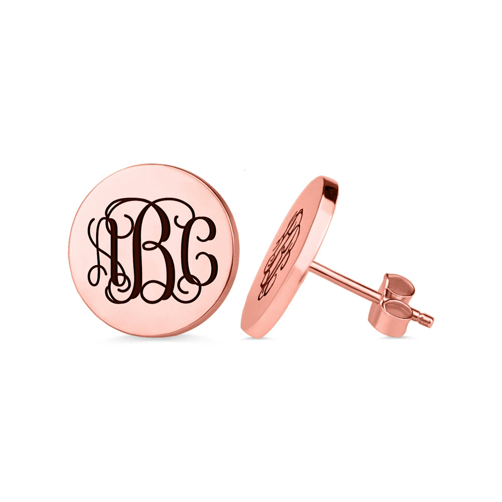 Engraved Disc Monogram Stud Earrings