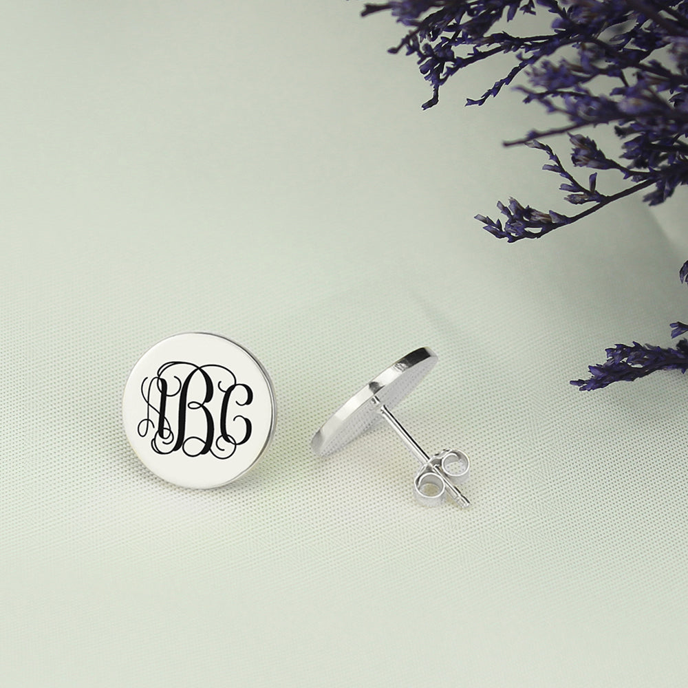 Engraved Disc Monogram Stud Earrings