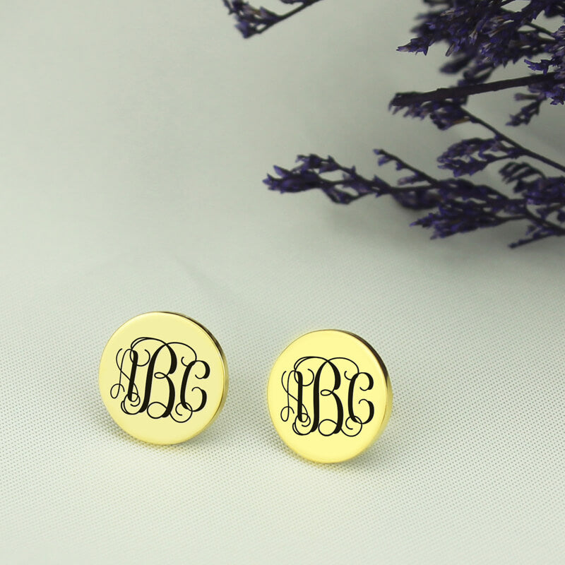 Engraved Disc Monogram Stud Earrings