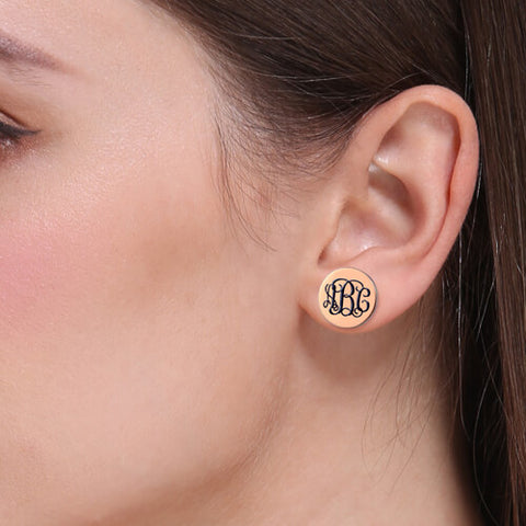 Engraved Disc Monogram Stud Earrings