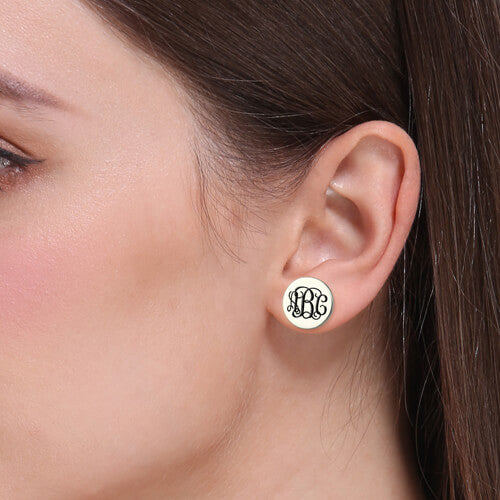 Engraved Disc Monogram Stud Earrings