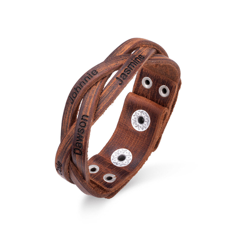 Personalized Text Bracelet Custom Weave Leather Bracelet for Men