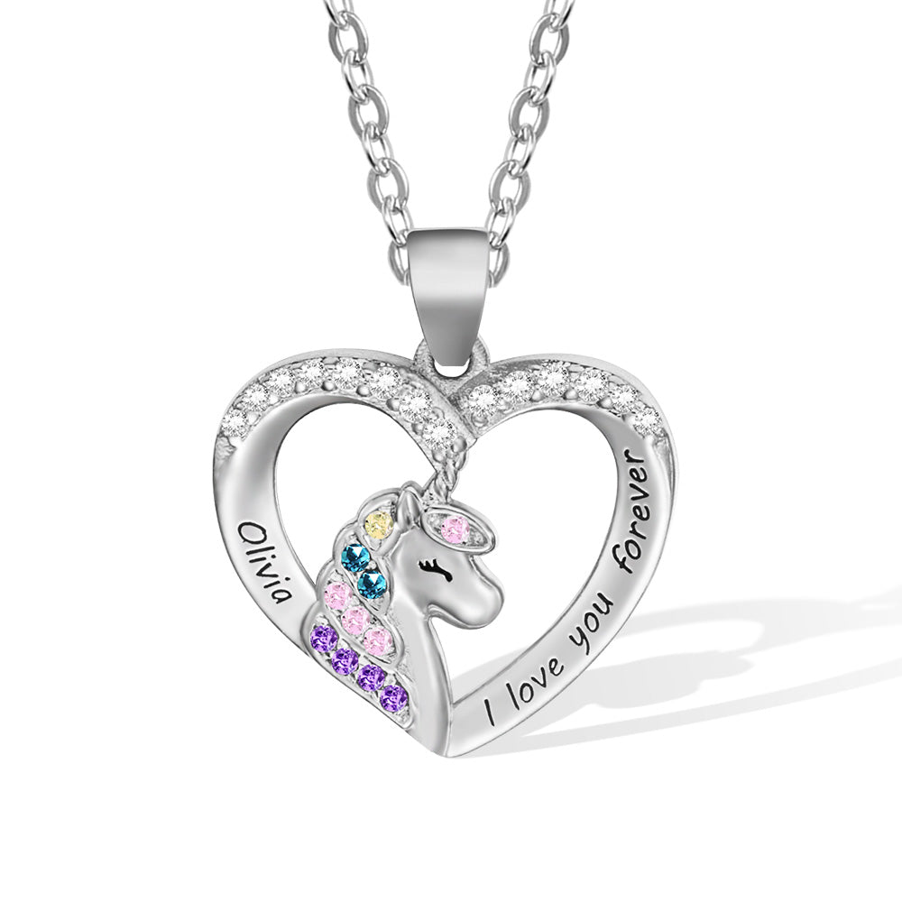 Custom Necklace with Heart Unicorn Pendant Jewelry Treasures