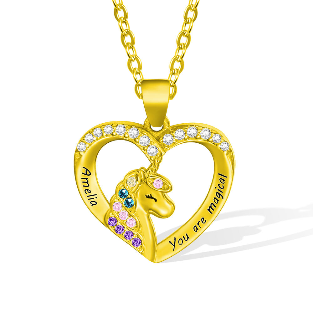 Custom Necklace with Heart Unicorn Pendant Jewelry Treasures