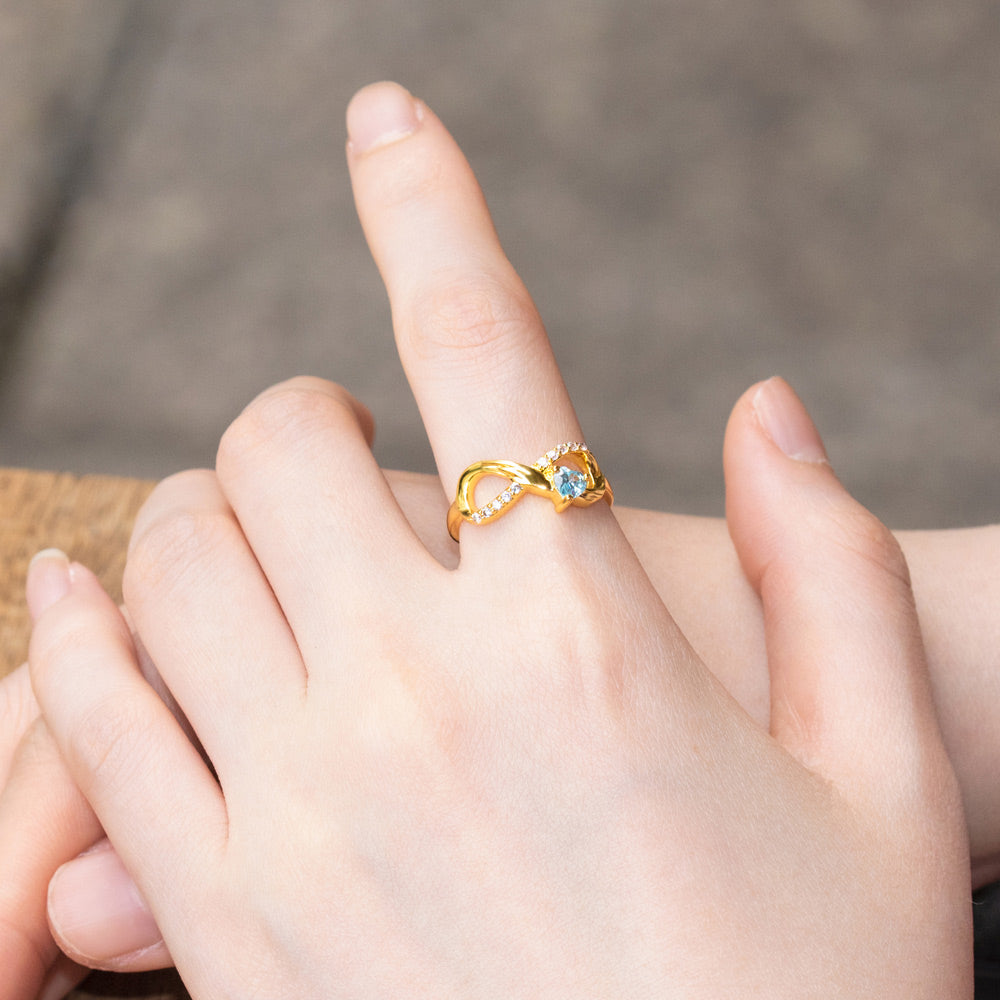 Personalized Infinity Ring with Heart Birthstone Brass