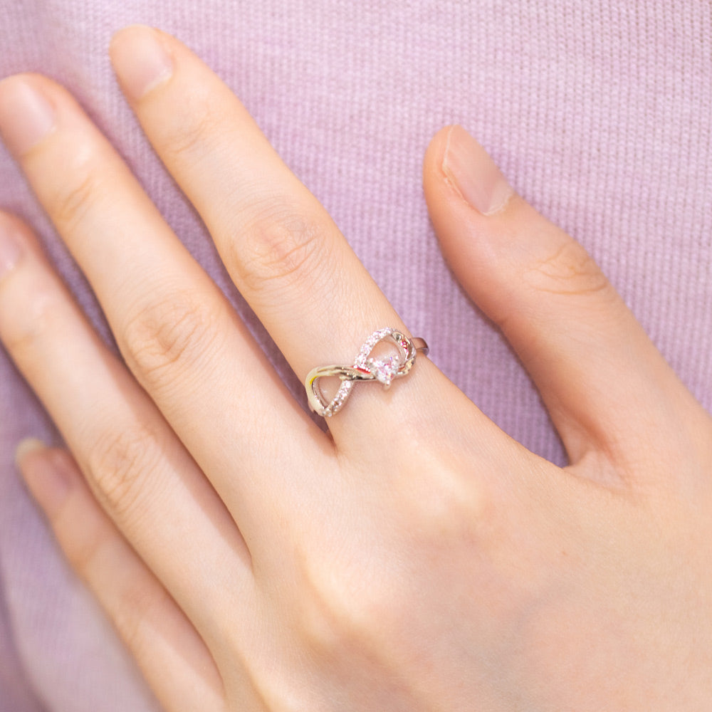 Personalized Infinity Ring with Heart Birthstone Brass