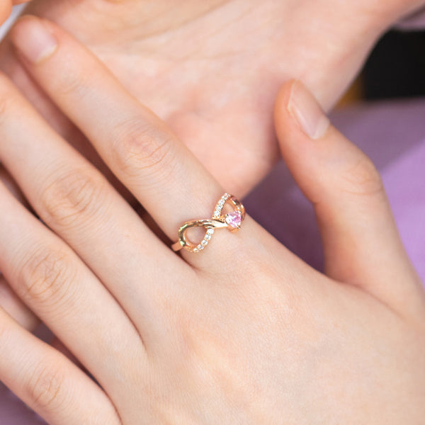 Personalized Infinity Ring with Heart Birthstone Brass