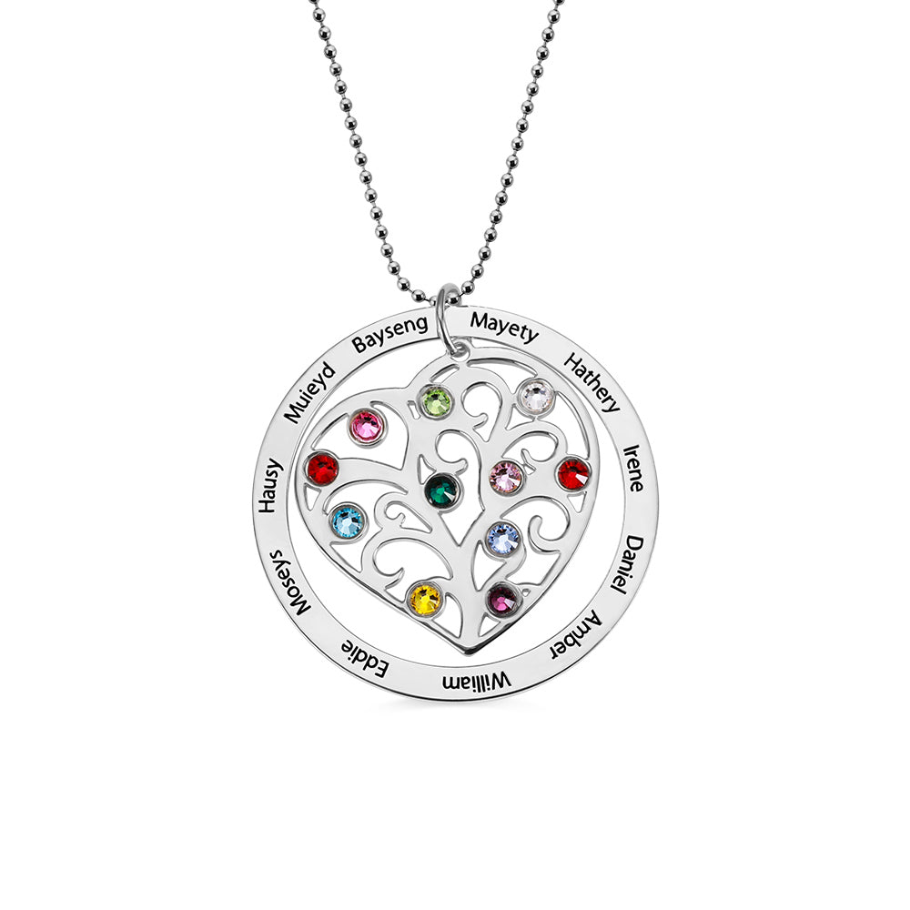 Personalized Family Tree Birthstone Necklace in Silver Jewelry Treasures