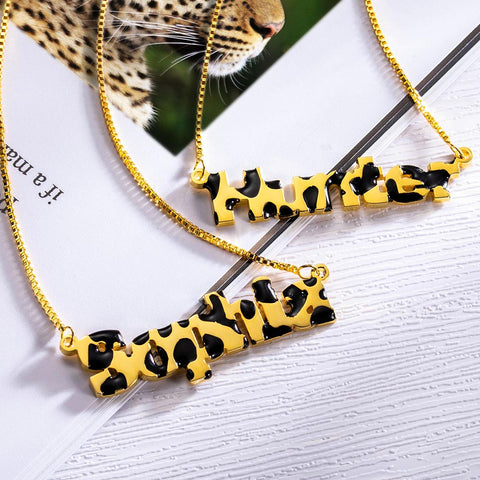 Custom Leopard Name Necklace Brass Jewelry Treasures