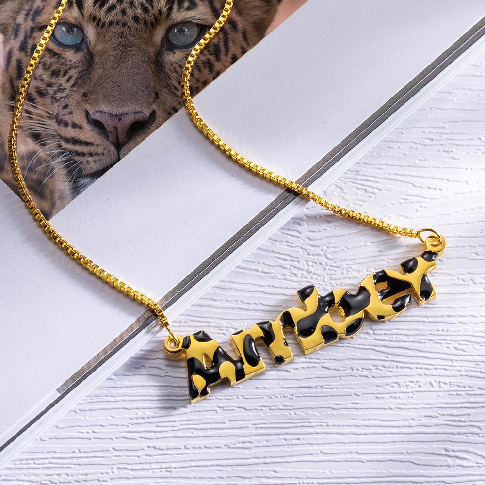 Custom Leopard Name Necklace Brass Jewelry Treasures